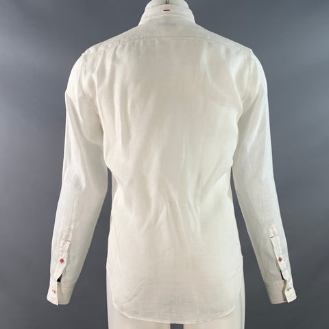 BURBERRY BRIT Size S White Taupe Contrast Stitch Button Down Collar Linen Long Sleeve Shirt