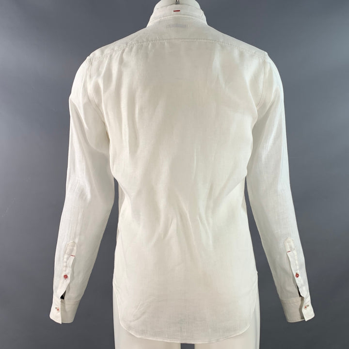BURBERRY BRIT Size S White Taupe Contrast Stitch Button Down Collar Linen Long Sleeve Shirt