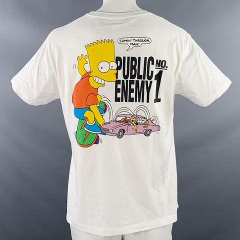 OFF-WHITE Size XXL White Multi Color Bart Simpson Print Cotton Crew Neck T-shirt
