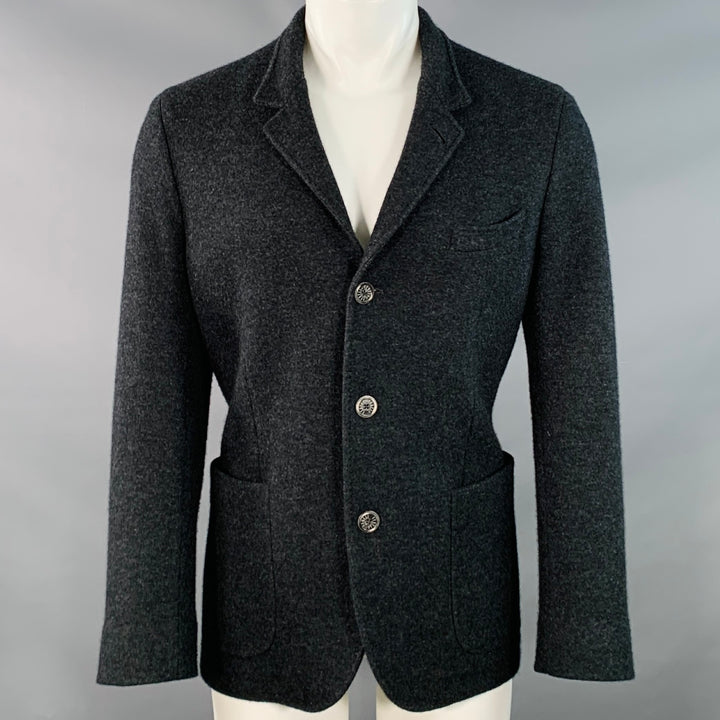 FEDELI Size 40 Grey Black Cashmere Single Breasted Pop Up Collar Coat