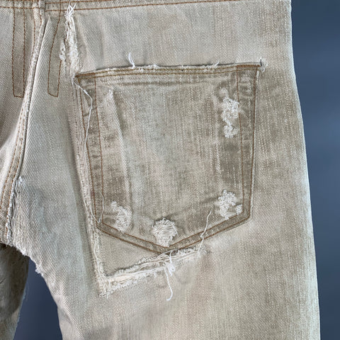 DRKSHDW Size 31 Grey Twill Cotton Tapered Slim Distressed Button Fly Jeans