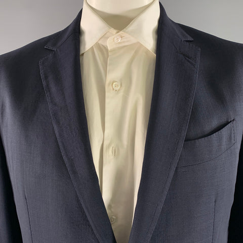 SALVATORE FERRAGAMO Size 44 Navy Plaid Wool Blend Notch Lapel Sport Coat