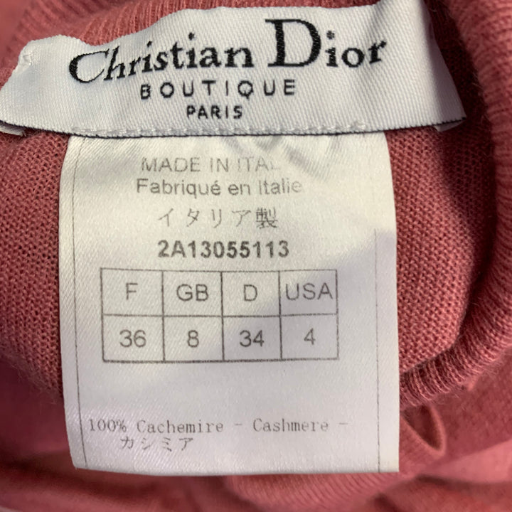 CHRISTIAN DIOR Size 4 Pink Cashmere Contrast Trim Turtleneck Cardigan Set
