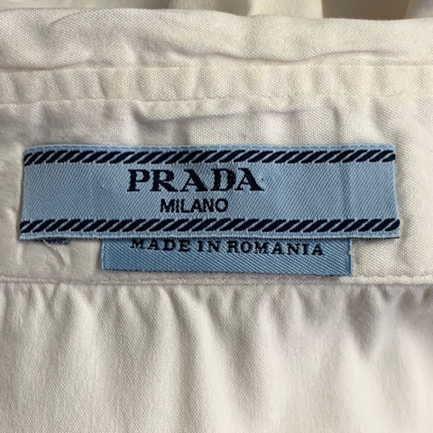 PRADA Size L Cream Cotton Blend Ruffled Hidden Buttons Shirt