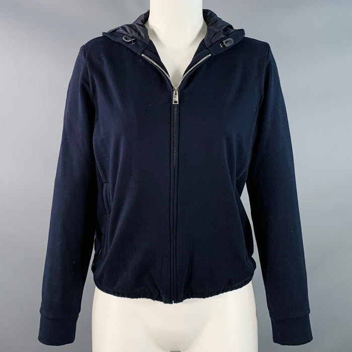 PRADA Size M Navy Cotton Blend Hooded Zip Up Jacket