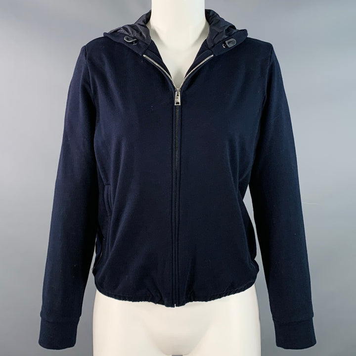 PRADA Size M Navy Cotton Blend Hooded Zip Up Jacket