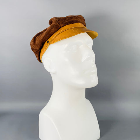 Casquette Gavroche Vintage Marron Moutarde Bicolore en Daim