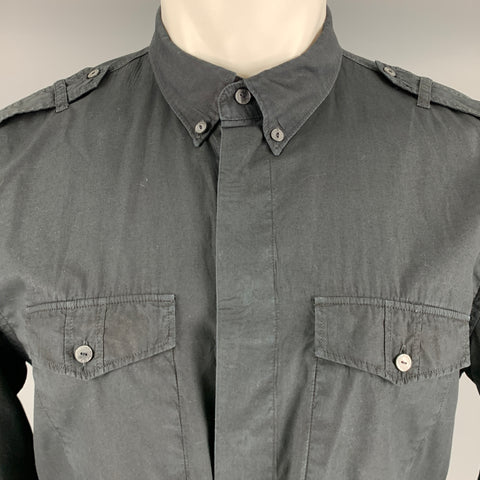 DOLCE & GABBANA Size M Black Cotton Epaulettes Long Sleeve Shirt