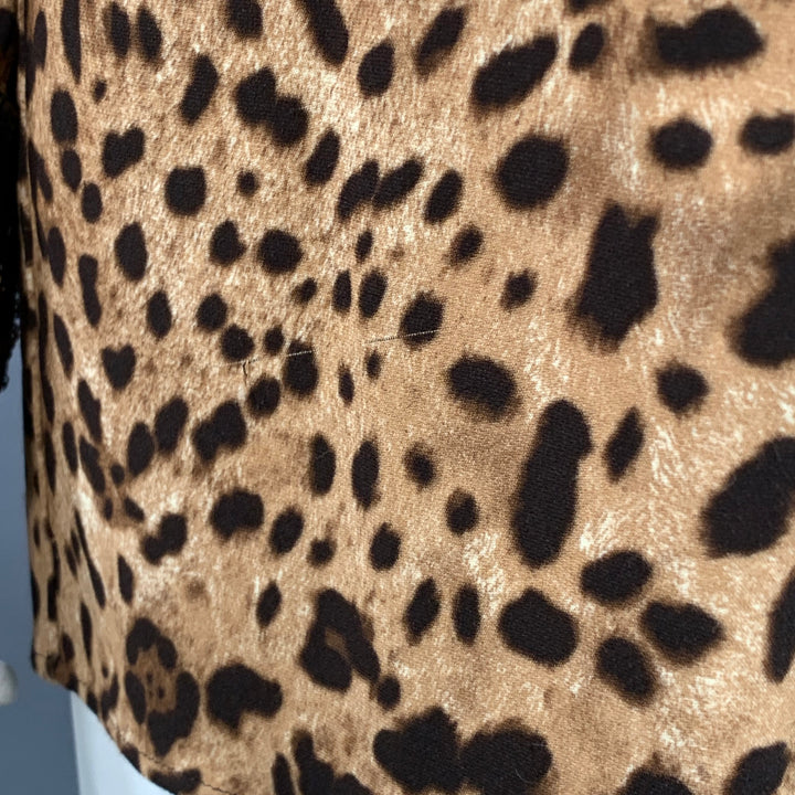 DOLCE & GABBANA Size L Brown Viscose Blend Leopard Sequin Trim Snaps Shirt