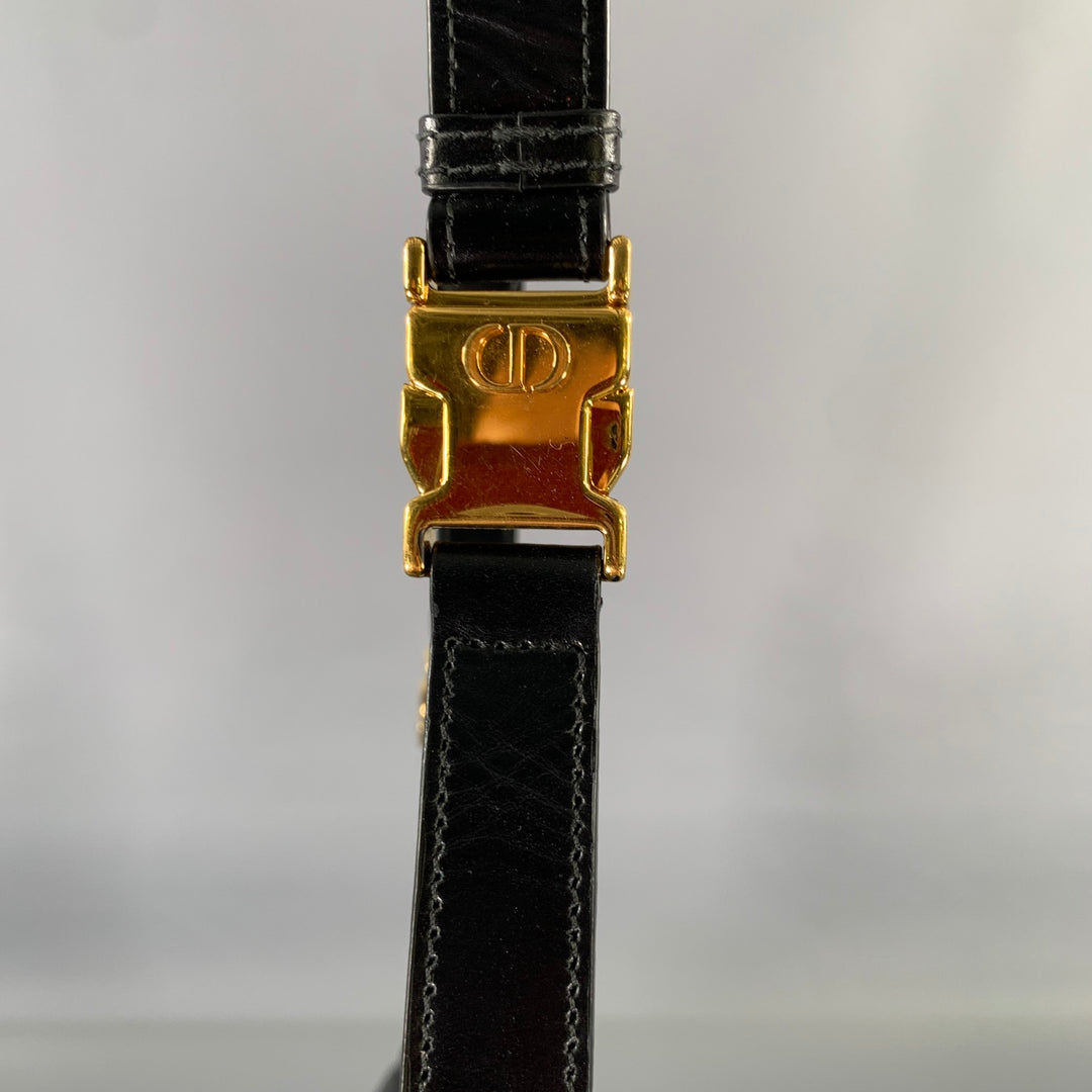 CHRISTIAN DIOR Black Gold Cannage Leather Metal Bag