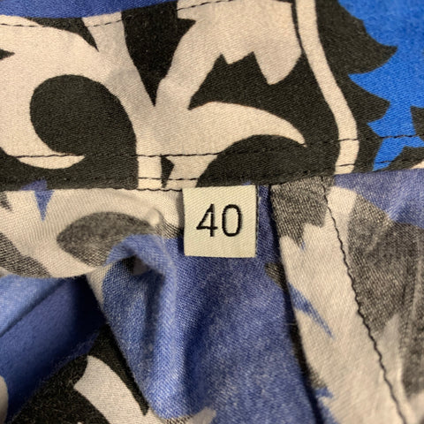 ETRO Size M Blue Black White Abstract Floral Cotton Blend Long Sleeve Shirt