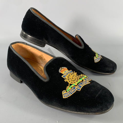 STUBBS & WOOTTON Size 9 Black Velvet Embroidered Loafer Flats