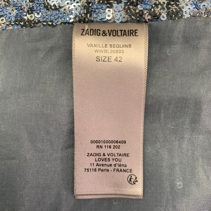 ZADIG & VOLTAIRE Size 42 Vanille Blue Grey Sequined Polyester Sport Coat