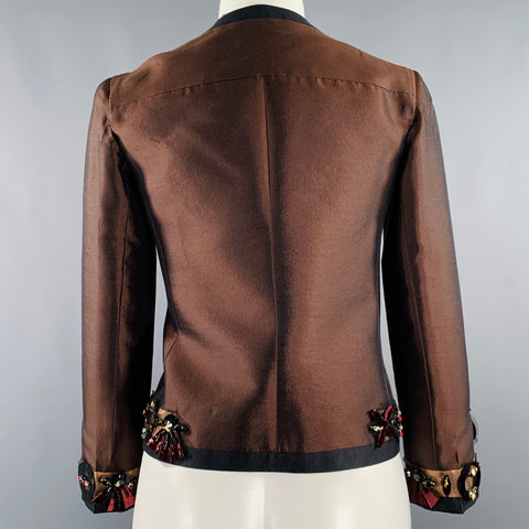 PRADA SS05 Size 2 Brown Black Wool Silk Embellishment Jacket Blazer