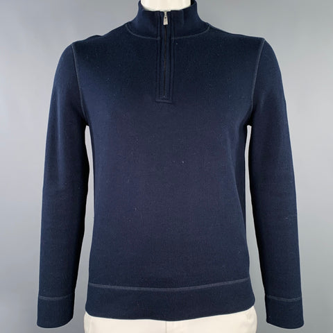 FACONNABLE Size L Navy Cotton 1/4 Zip Pullover