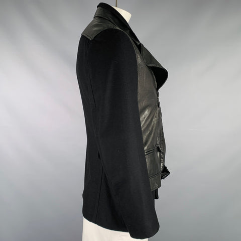 BOTTEGA VENETA Size 44 Black Mixed Materials Cashmere Biker Jacket