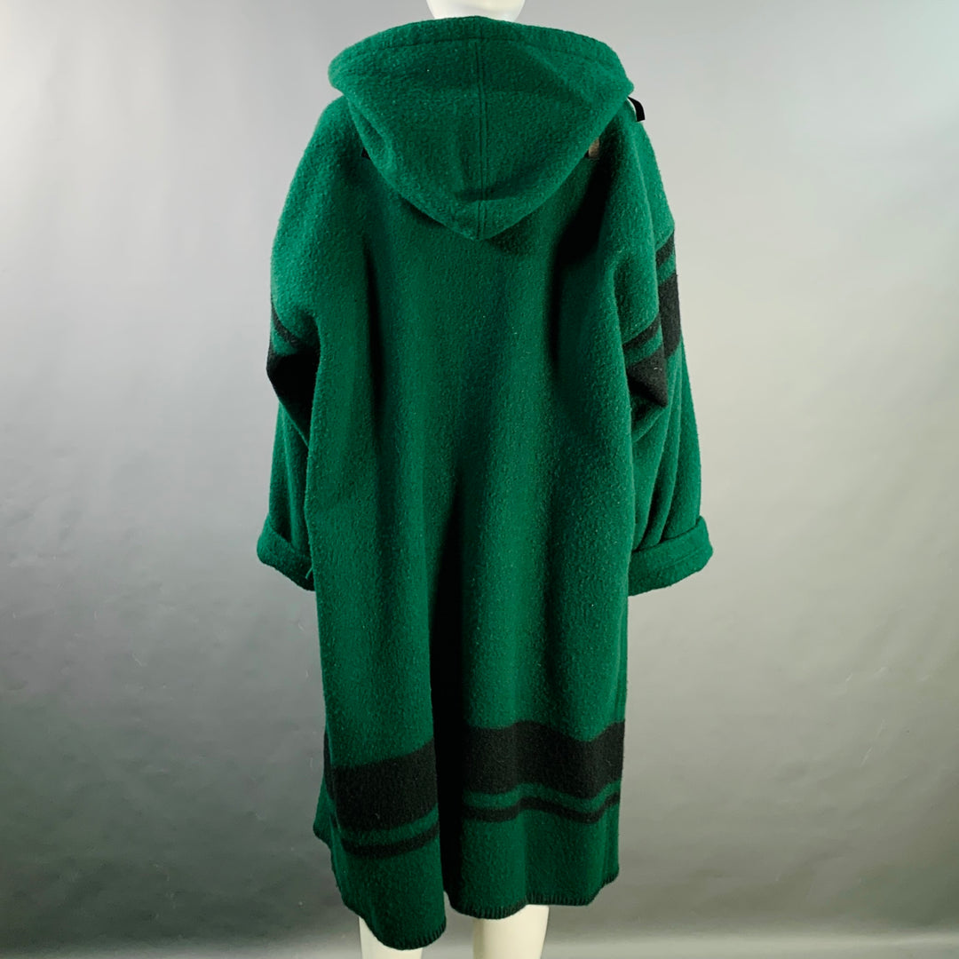 JEAN CHARLES DE CASTELBAJAC Size 2 Green Black Wool Leather Fringe Hooded Coat