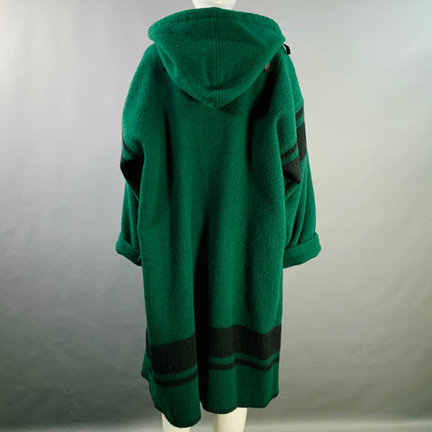 JEAN CHARLES DE CASTELBAJAC Size 2 Green Black Wool Leather Fringe Hooded Coat