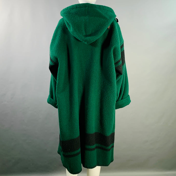 JEAN CHARLES DE CASTELBAJAC Size 2 Green Black Wool Leather Fringe Hooded Coat