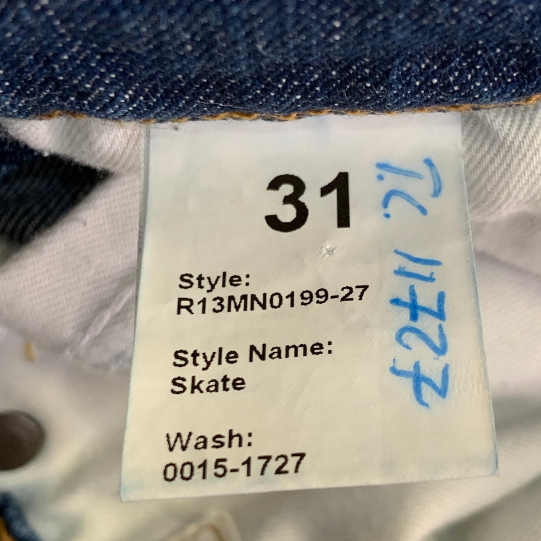 R13 SS15 Size 31 Blue Distressed Cotton Blend Slim Tapered Jeans