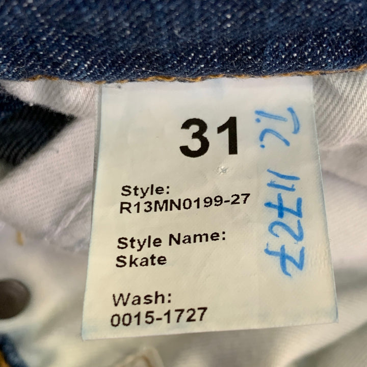 R13 SS15 Size 31 Blue Distressed Cotton Blend Slim Tapered Jeans