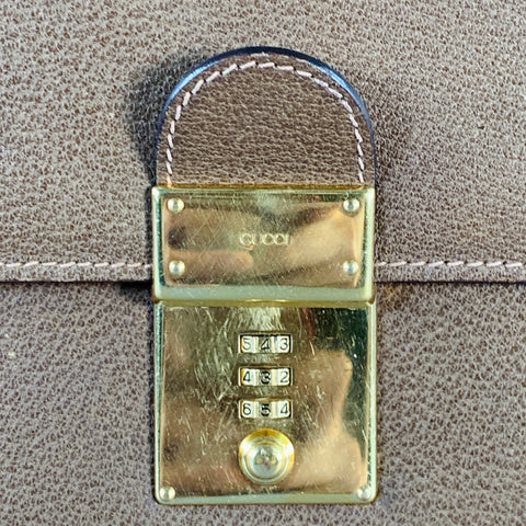 GUCCI Vintage Tan Pebble Grain Leather Combo Lock Briefcase