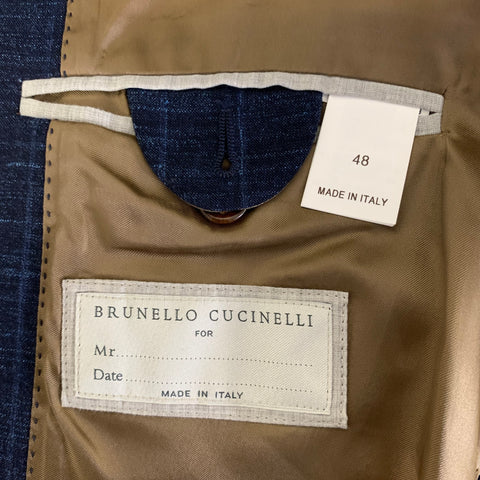 BRUNELLO CUCINELLI Size 38 Navy Blue Window Pane Wool Blend Suit