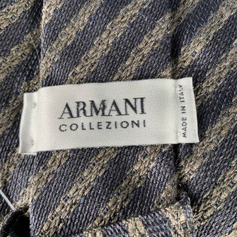 ARMANI COLLEZIONI Black Taupe Diagonal Stripe Silk Woven Tie