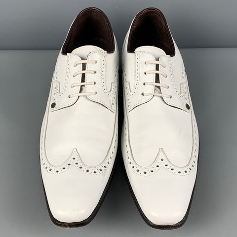 VERSACE Size 9 White Perforated Leather Lace Lace Up Shoes