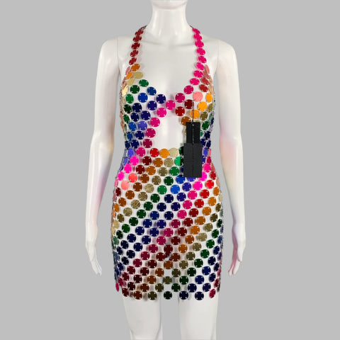 FANNIE SCHIAVONI Size XS Silver Multi Color Rainbow Mini Dress