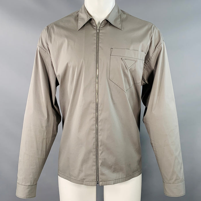 PRADA Size M Grey Cotton Blend Zip Up One Pocket Shirt Jacket
