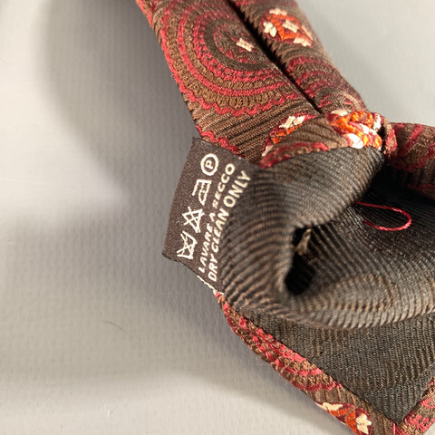 CANALI Burgundy Brown Geometric Silk Tie