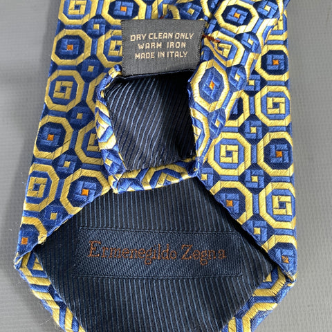 ERMENEGILDO ZEGNA Blue Gold&Orange Jacquard Silk Tie