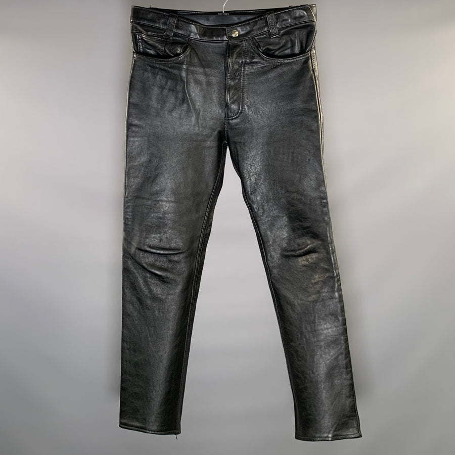 NO BRAND Size 34 Black Leather Tapered Casual Pants