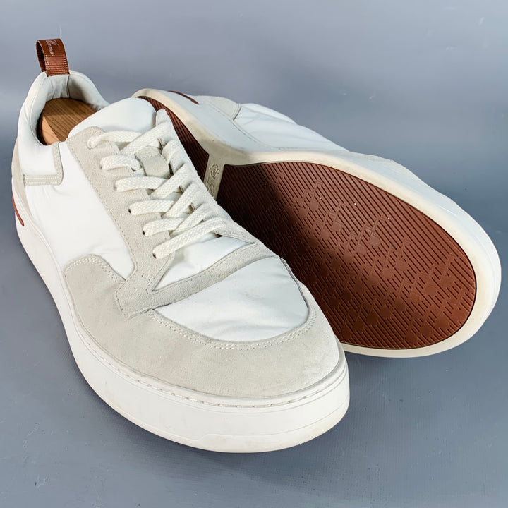 LORO PIANA Size 12 Newport Walk White Grey Nylon Suede Low Top Sneakers