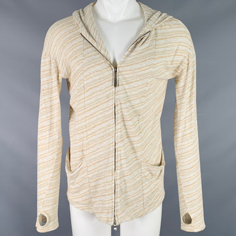 THE VIRIDI-ANNE Size M Khaki White Stripe Cotton Zip Up Hoodie Jacket