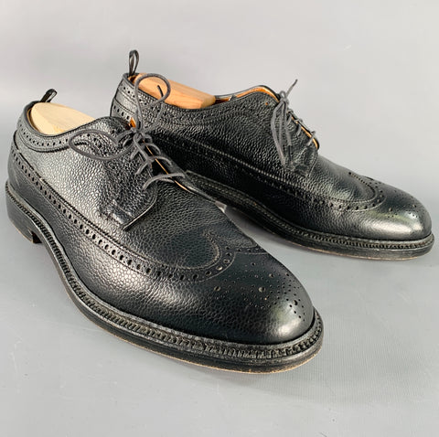 BLACK FLEECE Autumn 2007 Size 10.5 Black Pebble Grain Perforated Leather Derby Lace-Up Shoes