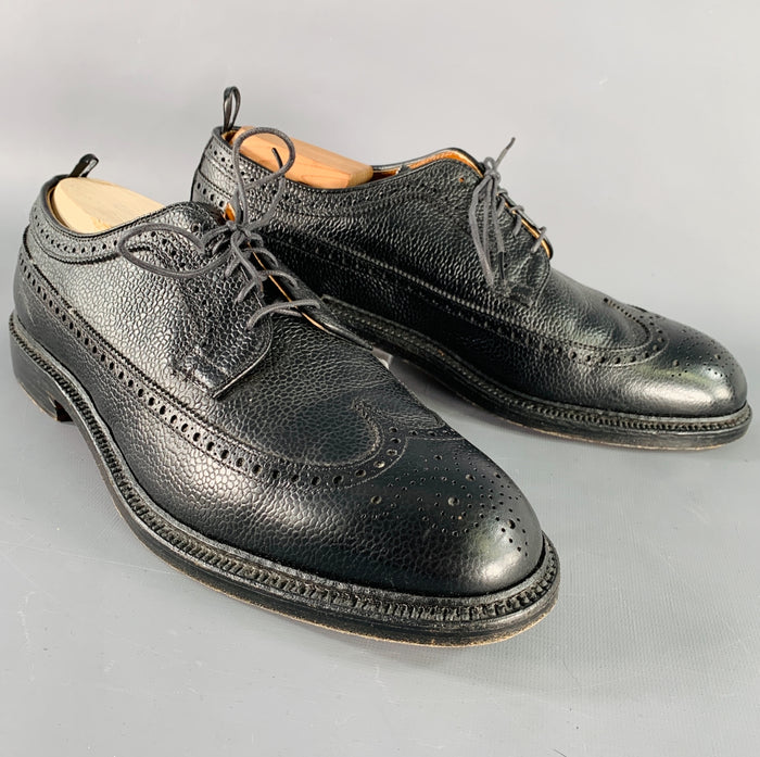 BLACK FLEECE Autumn 2007 Size 10.5 Black Pebble Grain Perforated Leather Derby Lace-Up Shoes