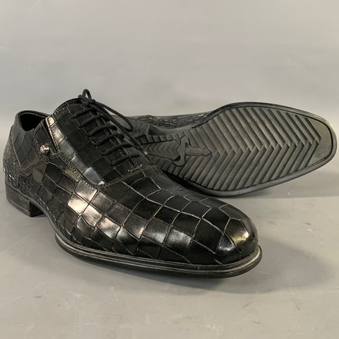 CESARE PACIOTTI Size 8 Black Embossed Leather Lace Lace Up Shoes