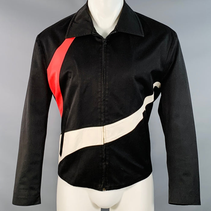 VERSUS by GIANNI VERSACE Size 40 Black Red White Cotton Color Block Zip Up Jacket