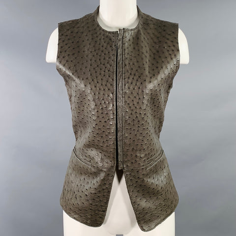 NAKARA Size M Grey Ostrich Leather Zip Up Vest