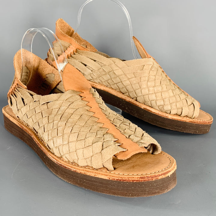 CHAMULA Size 9.5 Chapala Tan Natural Woven Leather Huarache Sandals