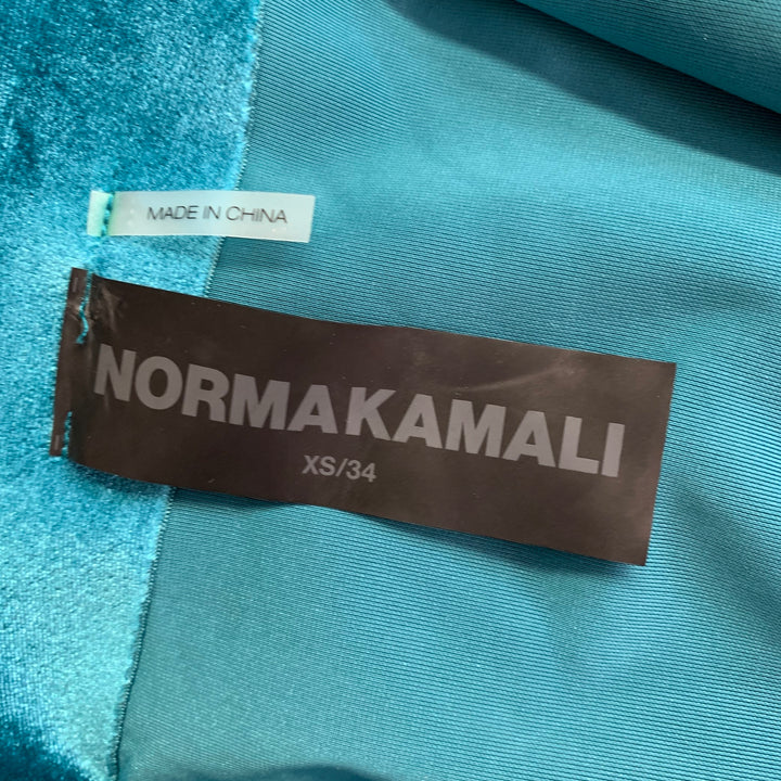 NORMA KAMALI Size XS Blue Green Polyester Blend Velvet V-Neck Evening Gown