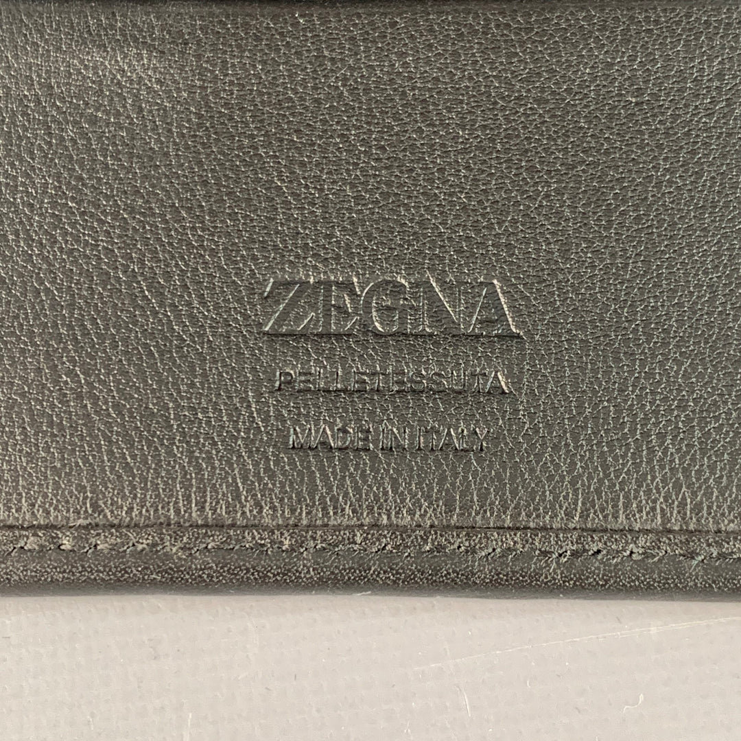 ERMENEGILDO ZEGNA One Size Black Textured Woven Leather Card Case Wallet