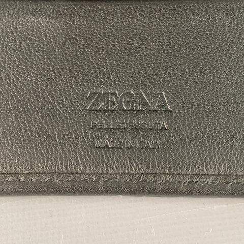 ERMENEGILDO ZEGNA One Size Black Textured Woven Leather Card Case Wallet
