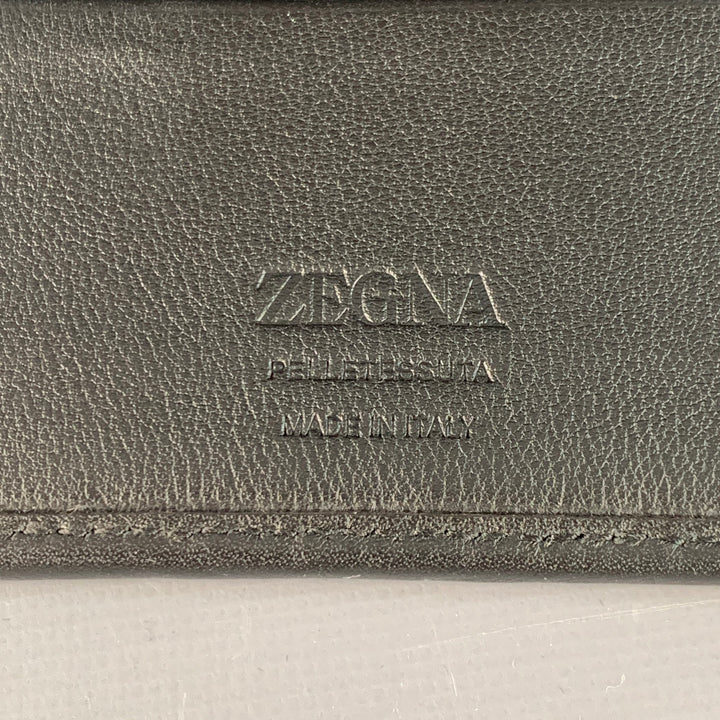 ERMENEGILDO ZEGNA One Size Black Textured Woven Leather Card Case Wallet