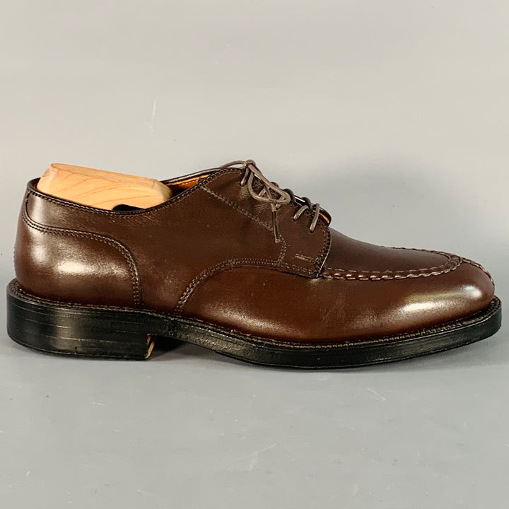 ALDEN Size 6.5 Norwegian HS Blucher Brown Calfskin Leather Split Toe Lace-Up Shoes