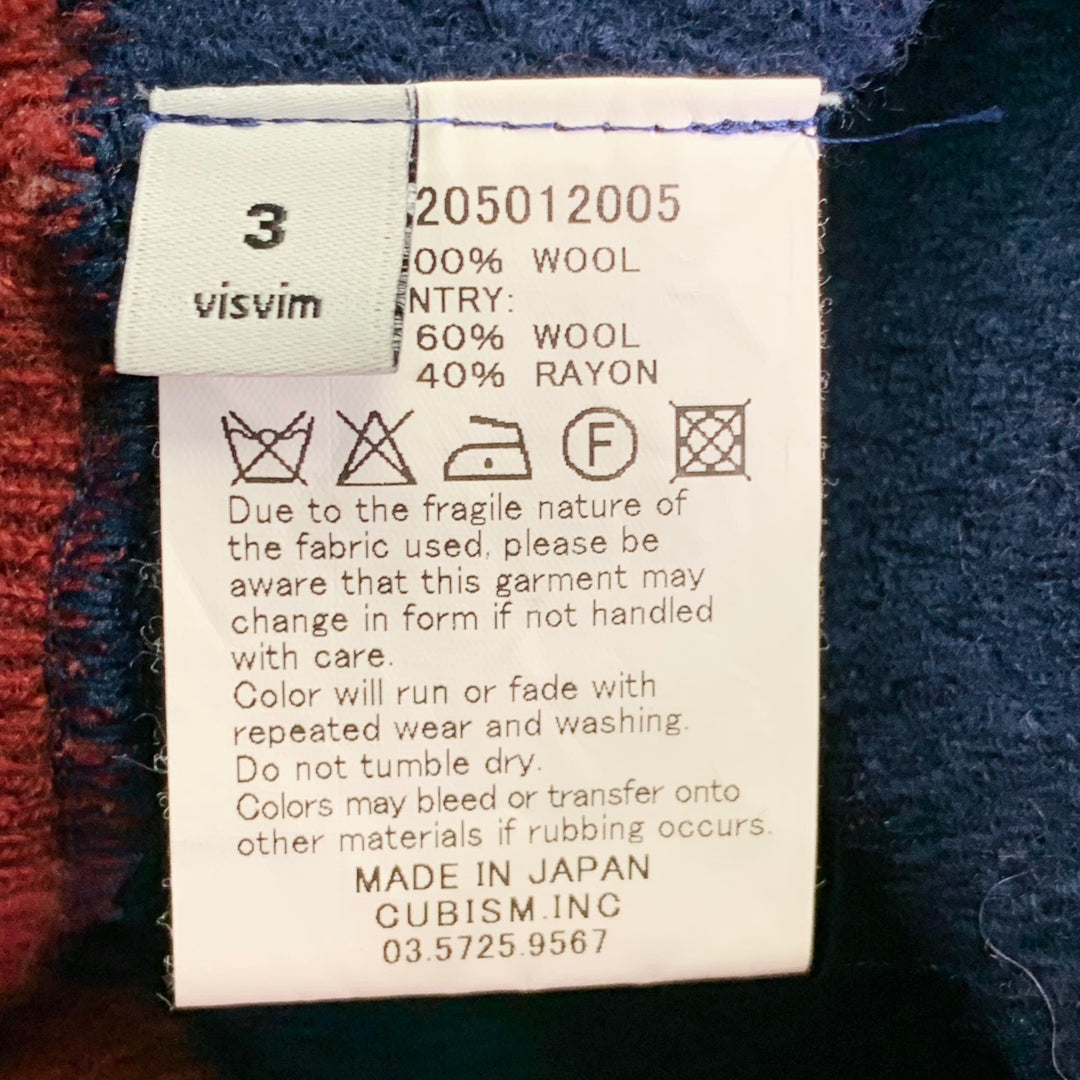 VISVIM Size L Navy Burgundy Color Block Wool Crew Neck Sweater