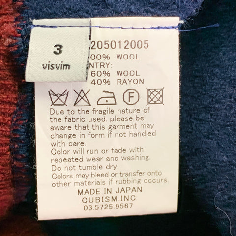 VISVIM Size L Navy Burgundy Color Block Wool Crew Neck Sweater