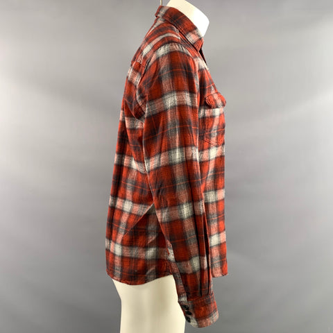 STEVEN ALAN Size M Red Black & White Plaid Cotton Wool Long Sleeve Shirt